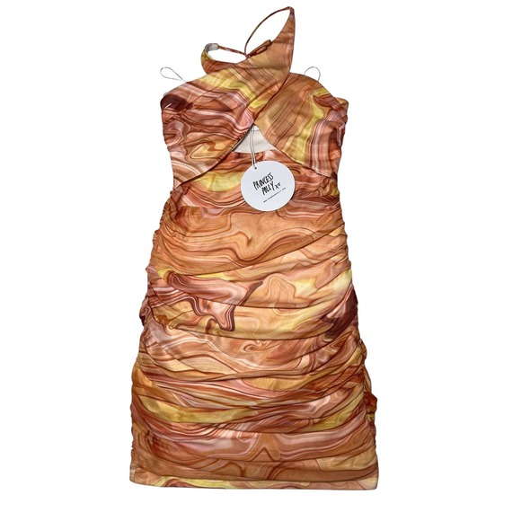 Princess Polly Dresses & Skirts - Princess Polly NWT Marble Mesh Ruched Halter Mini Dress Cutout Orange Womens 2